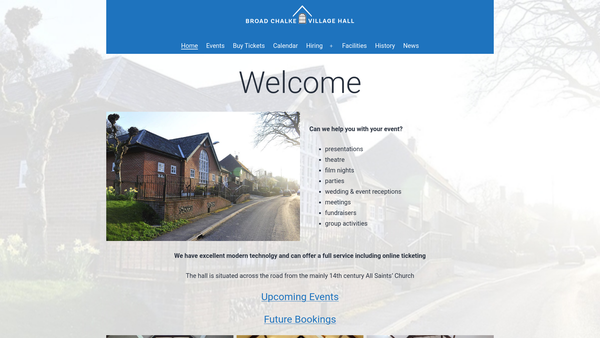Screenshot of the Village Hall - Broad Chalke website