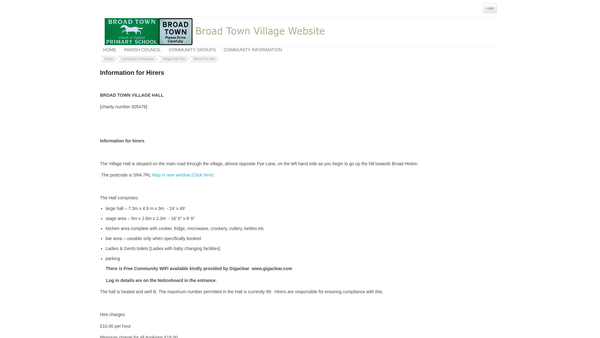 Screenshot of the Broad Town Village Hall website