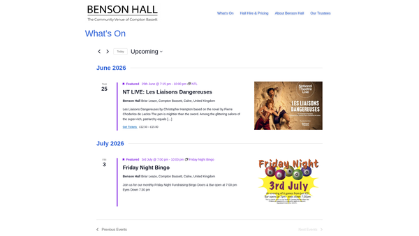 Screenshot of the Village Hall Compton Bassett website