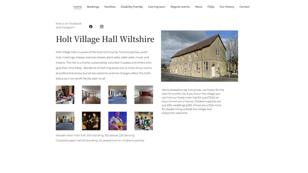 Screenshot of the Holt Village Hall website