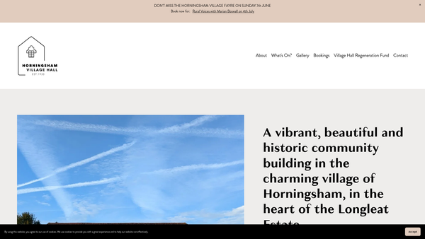 Screenshot of the Horningsham Memorial Hall website