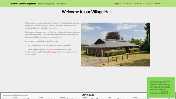 Screenshot of the Kennet Valley Village Hall website