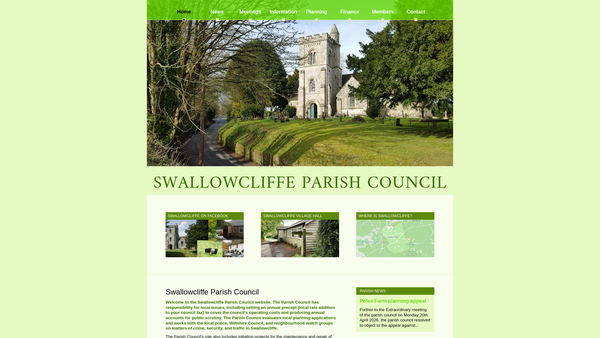 Screenshot of the Swallowcliffe Village Hall website