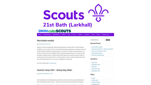 Screenshot of the 21st Bath Scout Group website