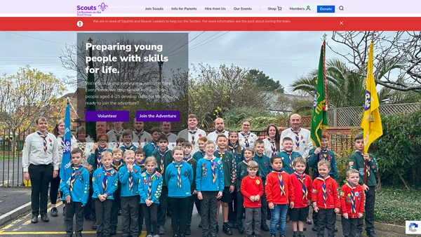 Screenshot of the 1st Burnham-On-Sea Scout Group website