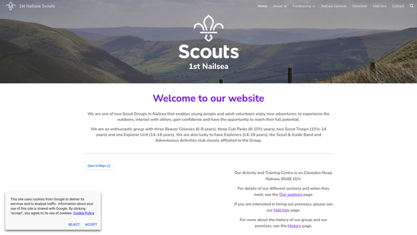 Screenshot of the 1st Nailsea Scouts website