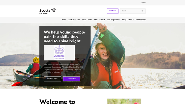 Screenshot of the Axe District Scout Council website