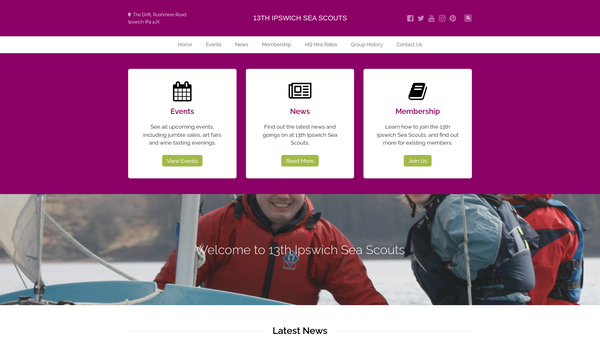 Screenshot of the 13th Ipswich Sea Scout Group website