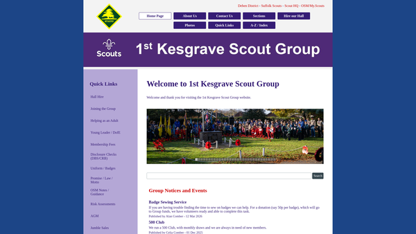 Screenshot of the 1st Kesgrave Scout Group website
