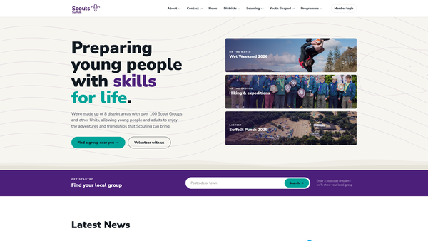Screenshot of the Suffolk County Scout Council website
