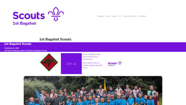 Screenshot of the 1st Bagshot Scout Group website