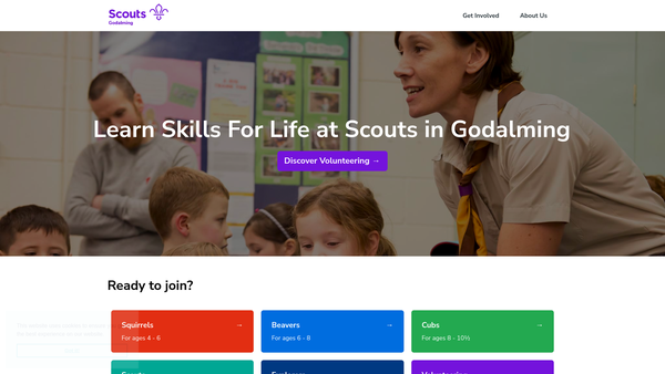 Screenshot of the Godalming District Scout Council website