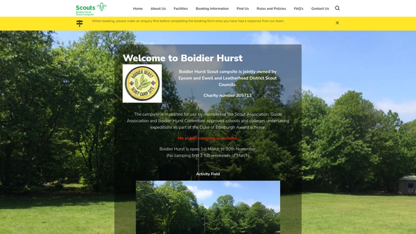 Screenshot of the Boidier Hurst Scout Campsite website