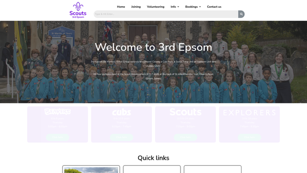 Screenshot of the 3rd Epsom (St. Martin's) Scout Group website
