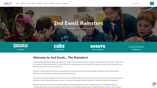 Screenshot of the 2nd Ewell (Rainster) Scout Group website