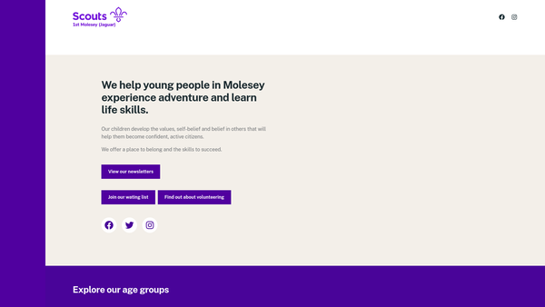 Screenshot of the 1st Molesey Scout Group website
