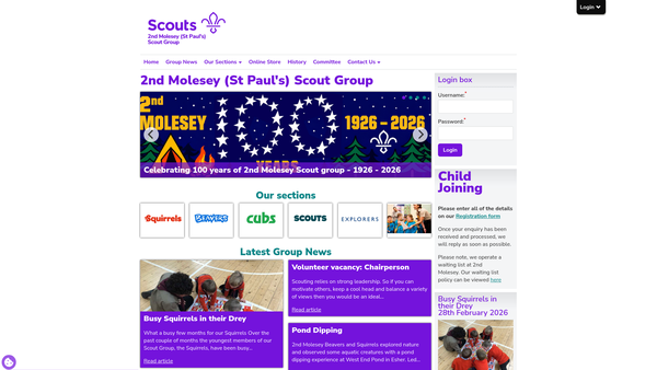 Screenshot of the 2nd Molesey (St Paul's)scout Group website