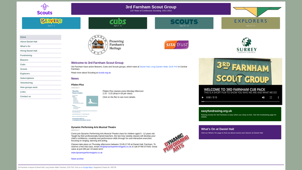 Screenshot of the 3rd Farnham Scout Group website