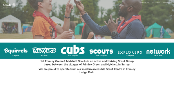 Screenshot of the 1st Frimley Green And Mytchett Scout Group website