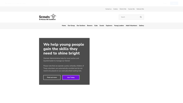 Screenshot of the St Nicolas 9th Guildford Scout Group website