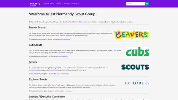 Screenshot of the 1st Normandy Scout Group website