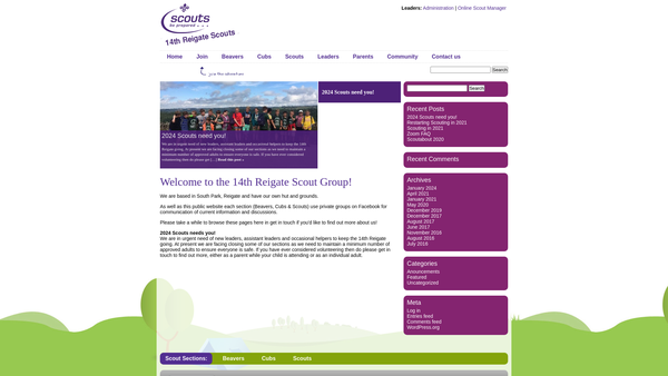 Screenshot of the 14th Reigate Scout Group website