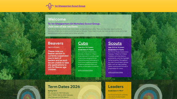 Screenshot of the 1st Shepperton (St. Nicholas) Scout Group website