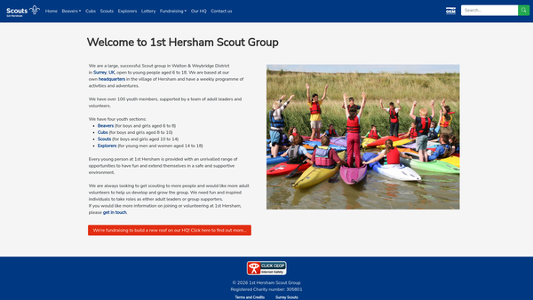 Screenshot of the 1st Hersham Scout Group website