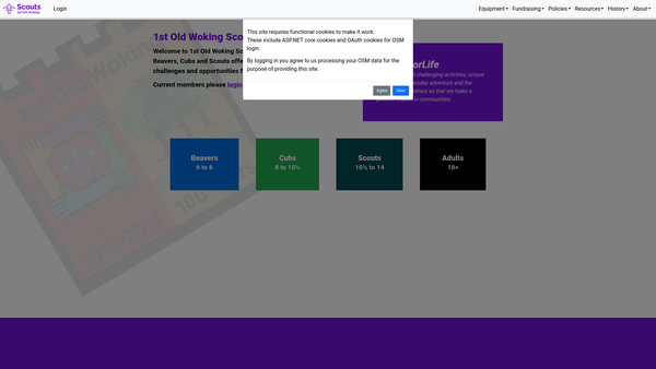 Screenshot of the 1st Old Woking Scout Group website