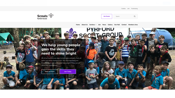 Screenshot of the The Pyrford Group Of Boy Scouts website
