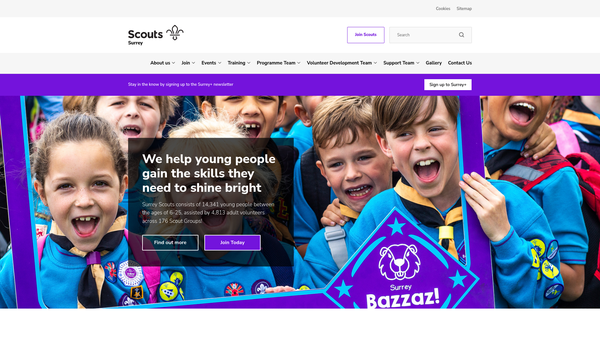 Screenshot of the Surrey County Scout Council website