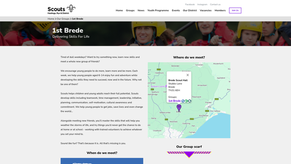 Screenshot of the 1st Brede Scout Group website