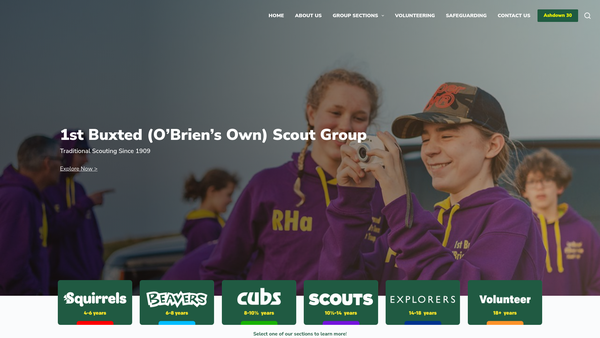 Screenshot of the 1st Buxted (O'brien's Own) Scout Group website