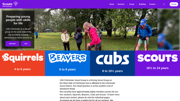 Screenshot of the 12th Chichester Scout Group website