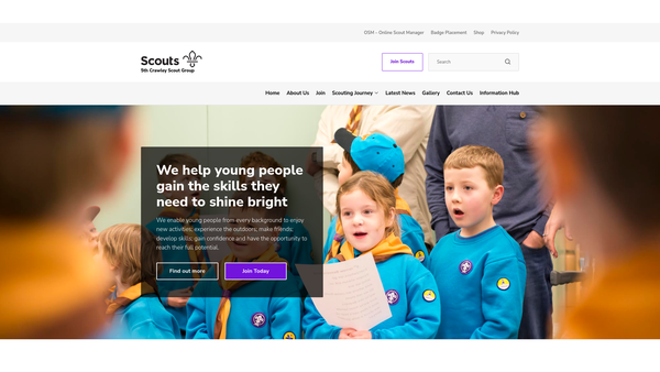 Screenshot of the 5th Crawley Scout Group website