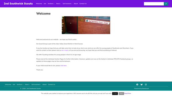Screenshot of the 2nd Southwick Scout Group website