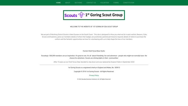 Screenshot of the 1st Goring-By-Sea Scout Group website