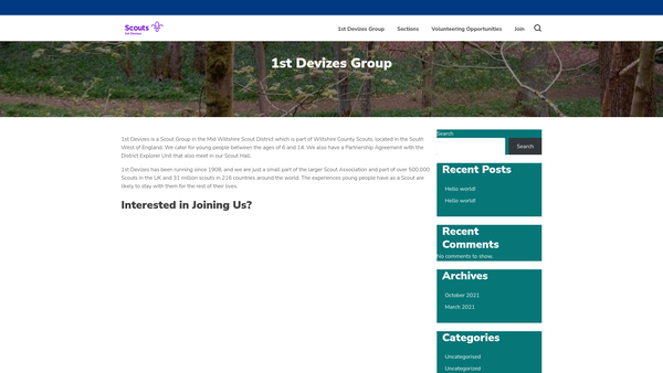 Screenshot of the 1st Devizes Scout Group website