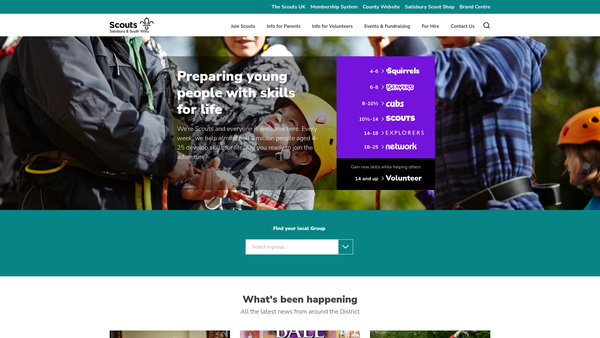 Screenshot of the Salisbury And South Wilts District Scout Council website