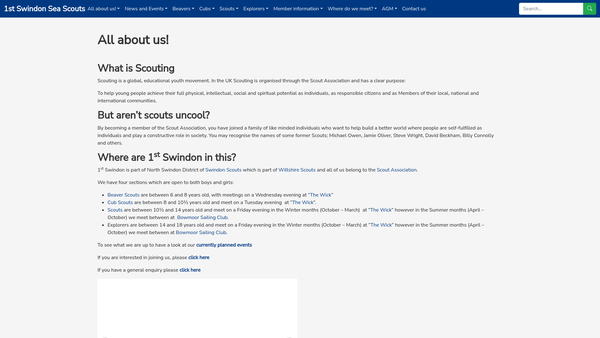 Screenshot of the 1st Swindon Sea Scout Group website