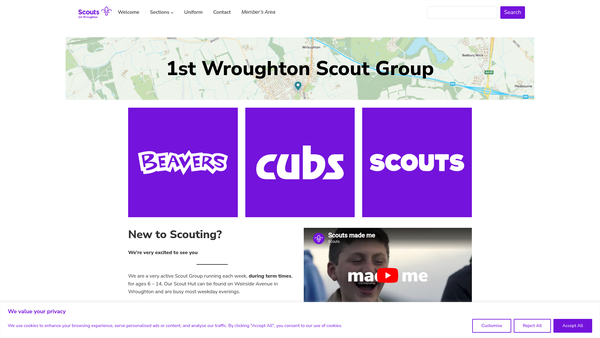 Screenshot of the 1st Wroughton Scout Group website