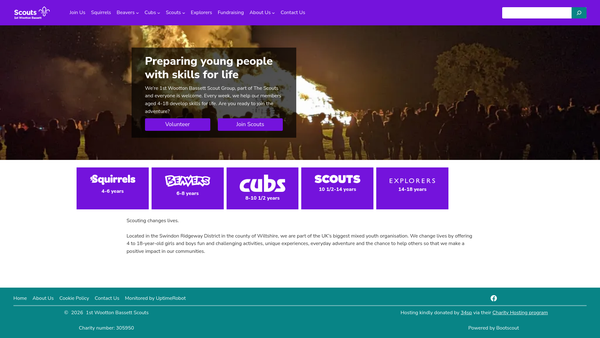 Screenshot of the 1st Wootton Bassett Scout Group website