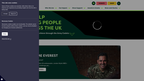 Screenshot of the Army Cadet Charitable Trust UK website