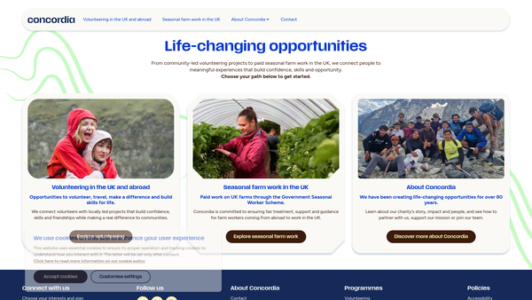 Screenshot of the Concordia (UK) website