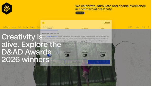 Screenshot of the D&ad website