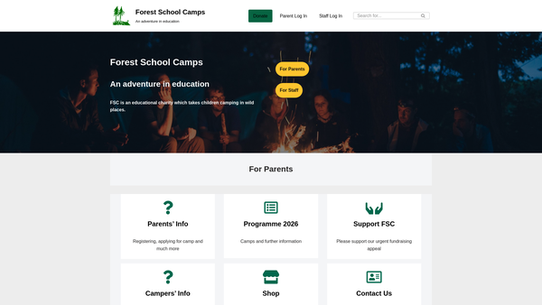 Screenshot of the Forest School Camps website