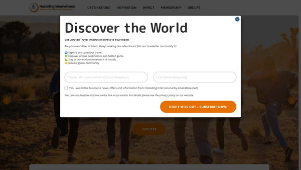 Screenshot of the International Youth Hostel Federation website