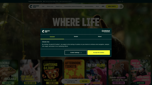 Screenshot of the The North Of England Zoological Society website