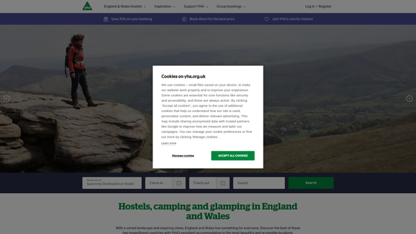 Screenshot of the Yha (England And Wales) website