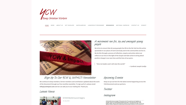 Screenshot of the Young Christian Workers website